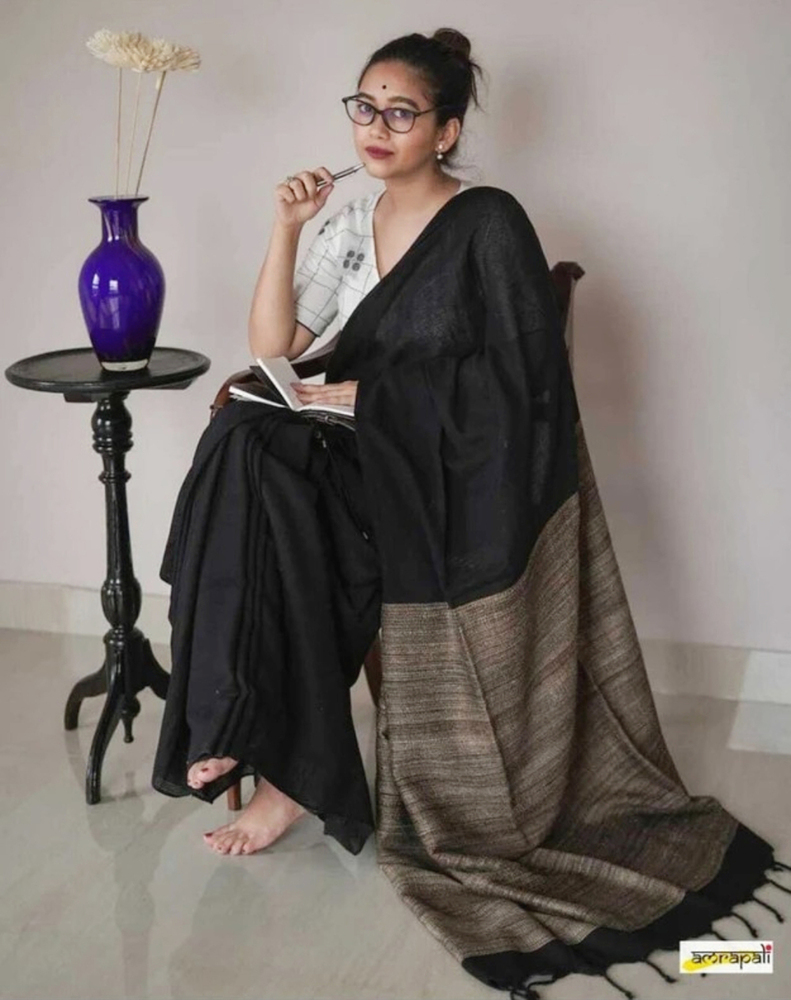 Black And Gray Contrast Saree - Color: Different Available