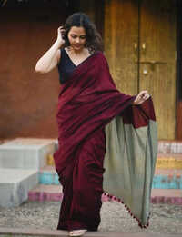 Maroon And Gray Contrast Saree - Color: Different Available