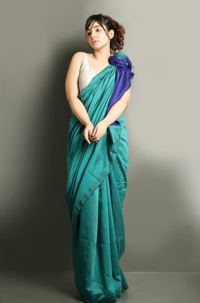 Teal And Blue Contrast Saree - Color: Different Available