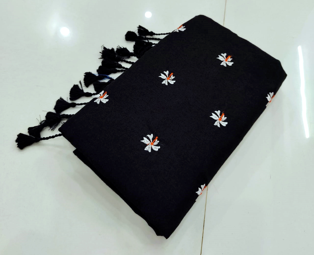 Black Color Embroidery Shiuli Saree - Color: Different Available