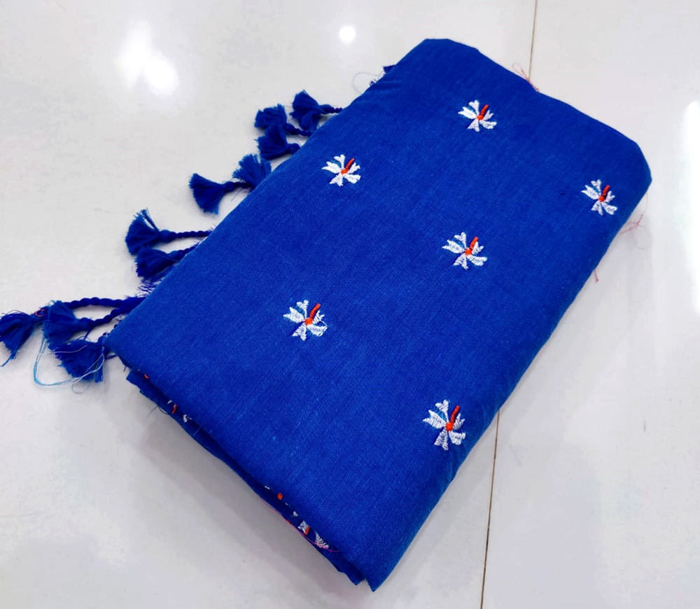 Blue Color Embroidery Shiuli Saree - Color: Different Available