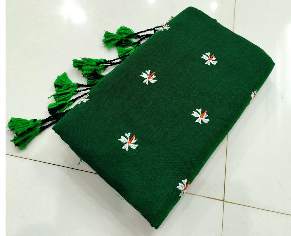 Bottle Green Color Embroidery Shiuli Saree - Color: Different Available