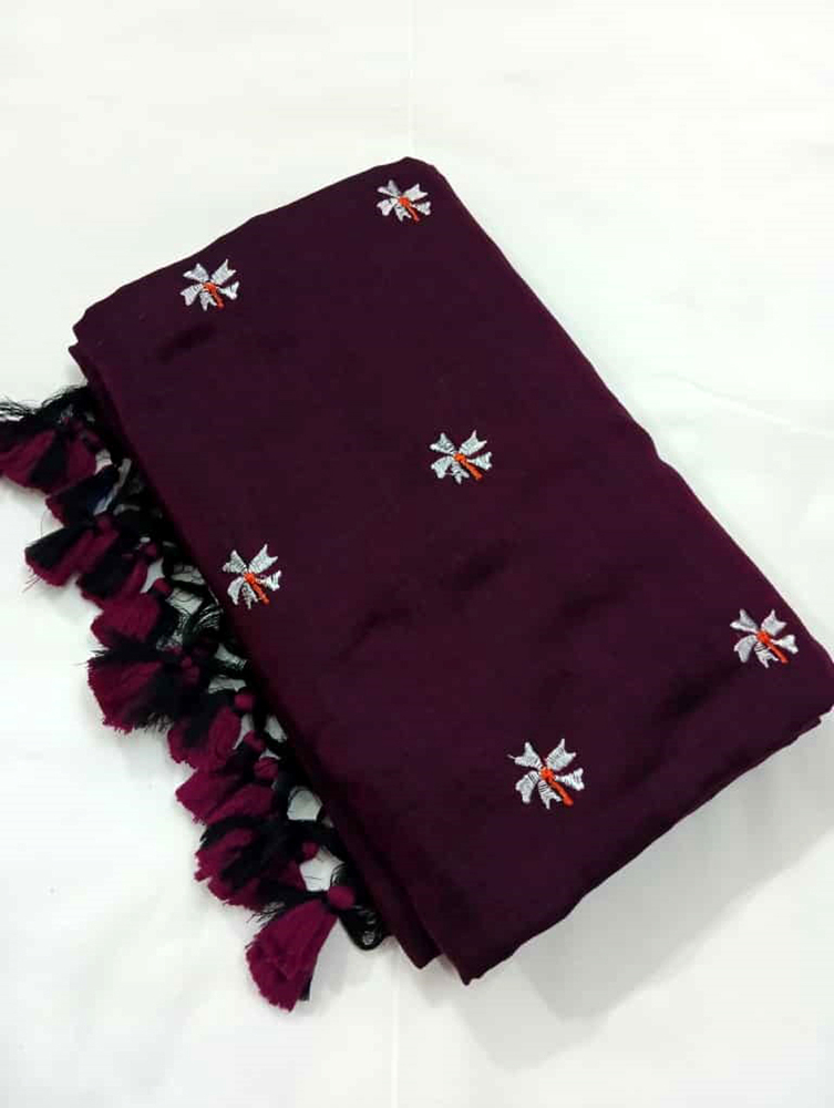 Burgundy Color Embroidery Shiuli Saree - Color: Different Available