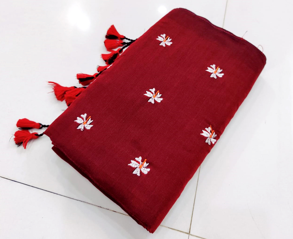Maroon Color Color Embroidery Shiuli Saree - Color: Different Available