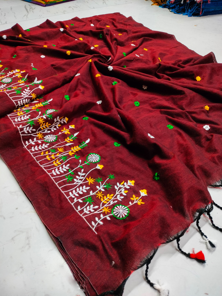 Maroon Color Embroidery Ghas Full Saree - Color: Different Available