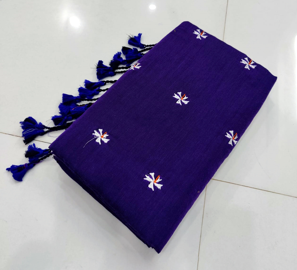 Navy Blue Color Embroidery Shiuli Saree - Color: Different Available