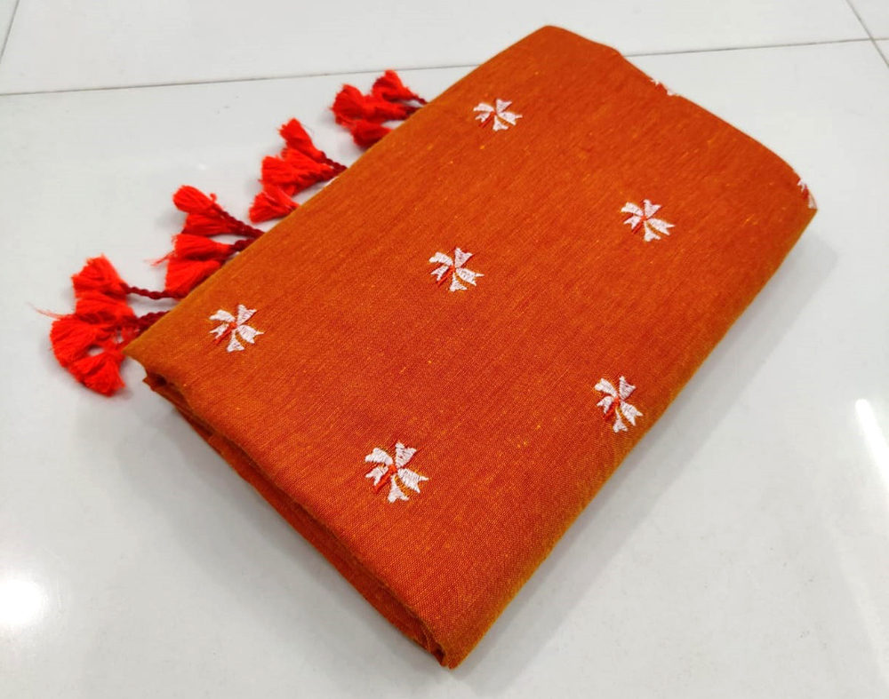 Orange Color Embroidery Shiuli Saree - Color: Different Available