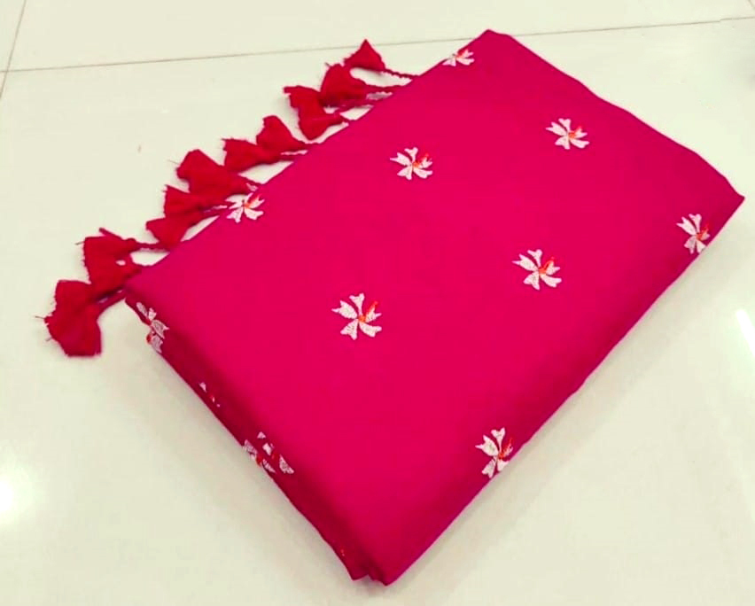 Pink Color Embroidery Shiuli Saree - Color: Different Available