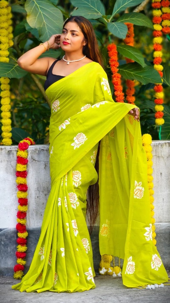 Light Green Color Golap Printed Saree - Color: Different Available