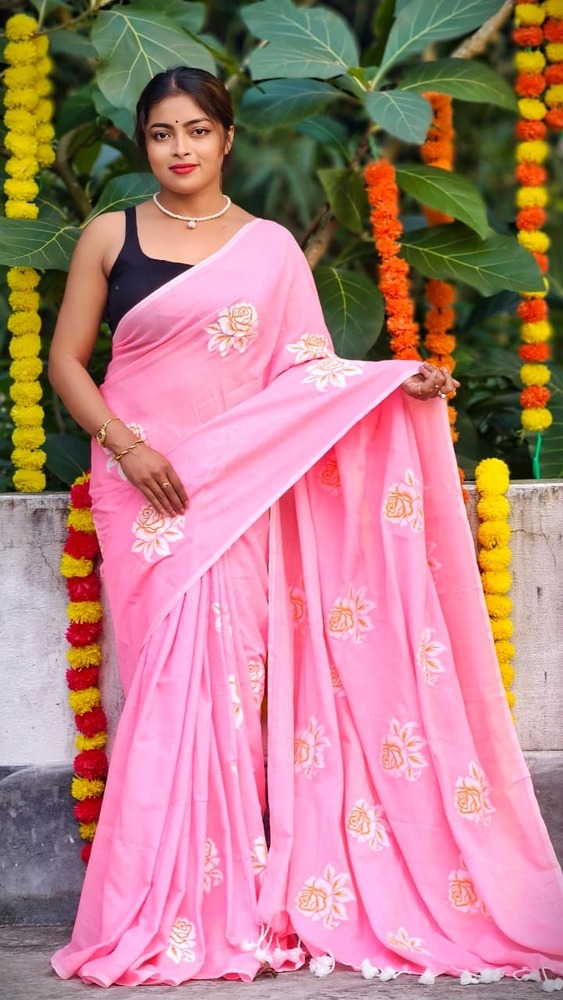 Light Pink Color Golap Printed Saree - Color: Different Available