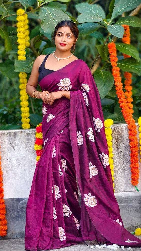 Magenta Color Golap Printed Saree - Color: Different Available