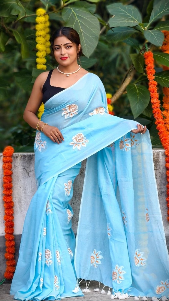 Sky Blue Color Golap Printed Saree - Color: Different Available