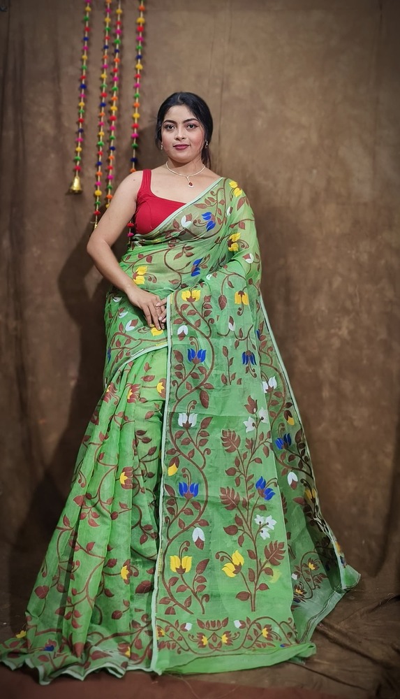 Green And Maroon Color Lace Jamdani Saree - Color: Different Available