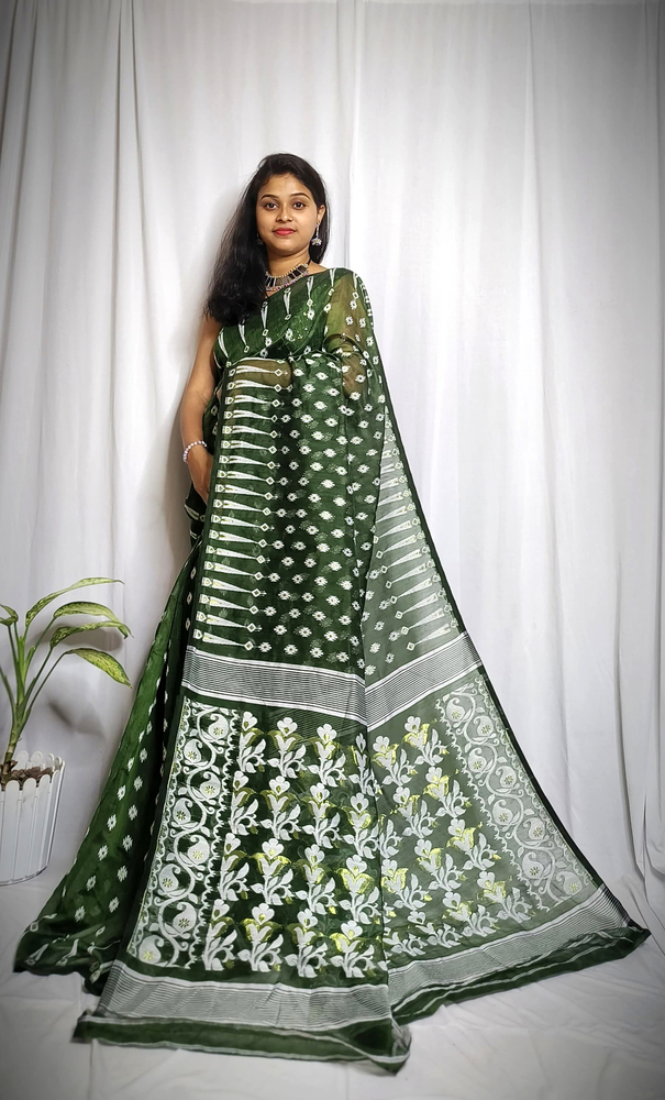 Mehandi Color Soft Jamdani Diamond Design Saree