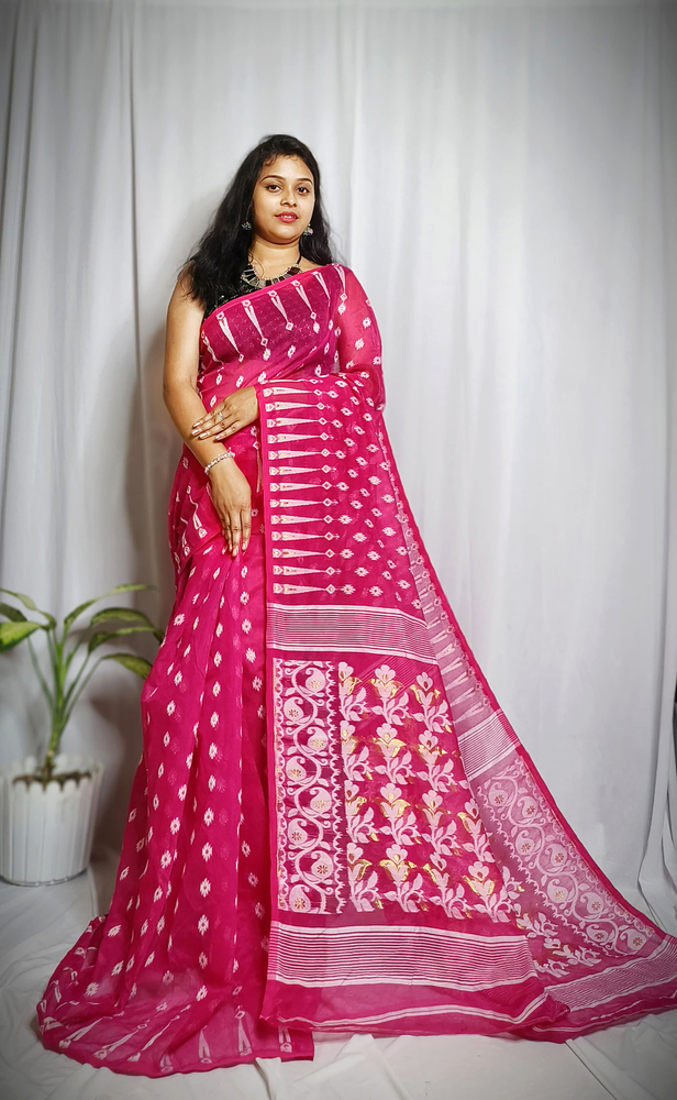 Pink Color Soft Jamdani Diamond Design Saree