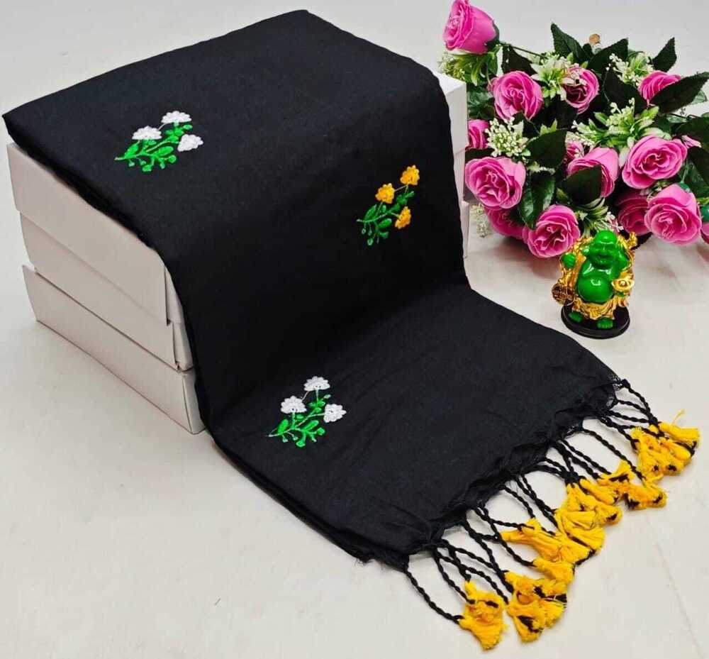 Black Color Embroidery Top Khadi Saree