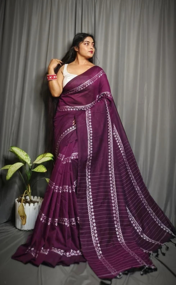 Magenta Color Khadi Saree - Color: Different Available