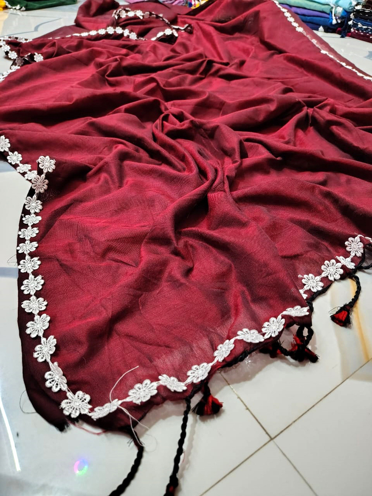 Maroon Color Khadi Lace Par Saree