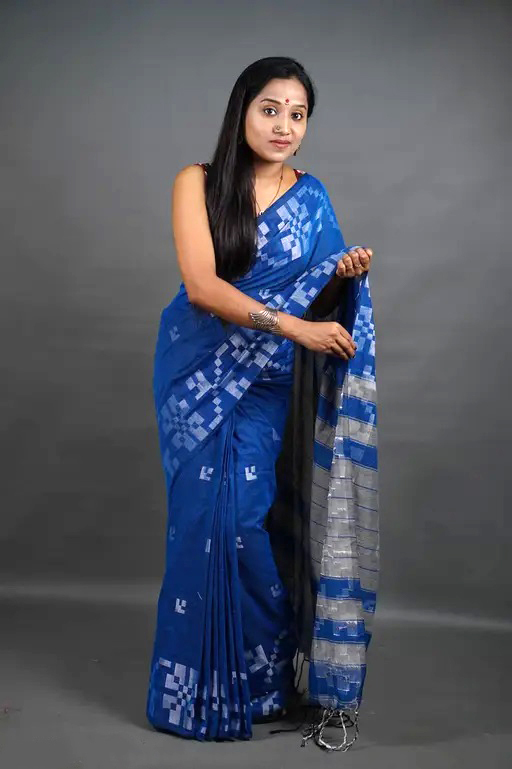 Teal Blue Color Saree - Color: Different Available