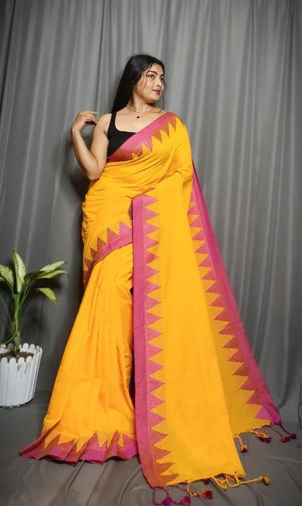 Yellow Color Pyramid Handloom Saree - Color: Different Available