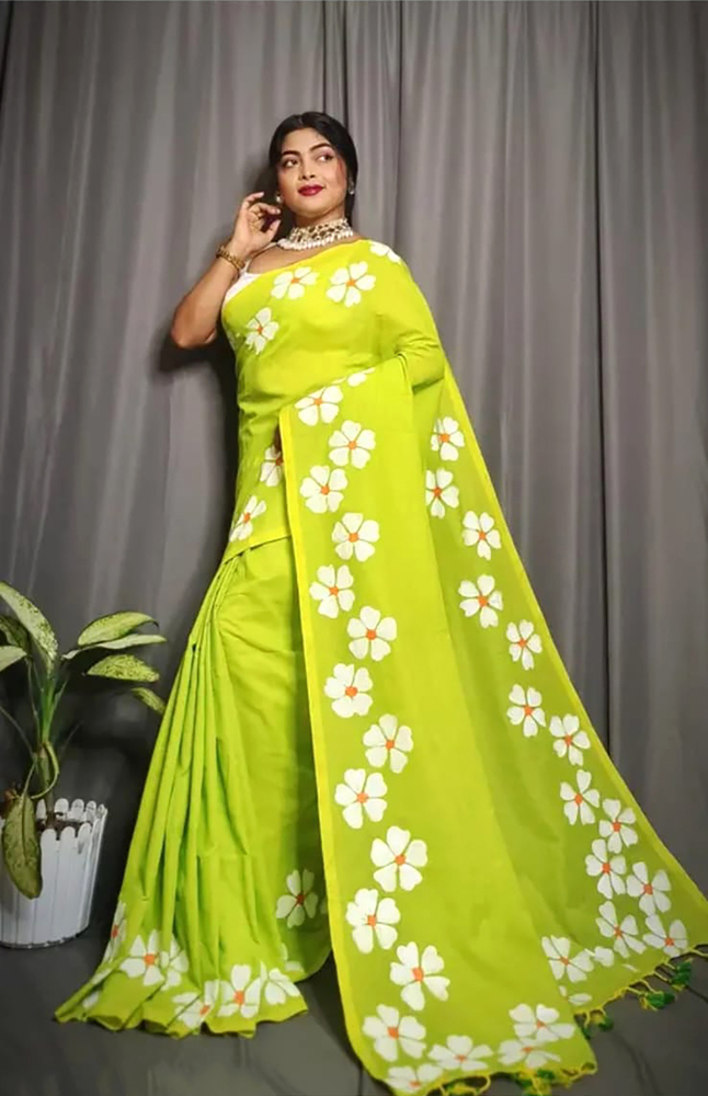 Light Green Color Shiuli Printed Saree