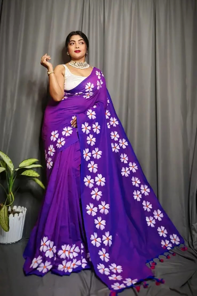 Purple Color Shiuli Printed Saree