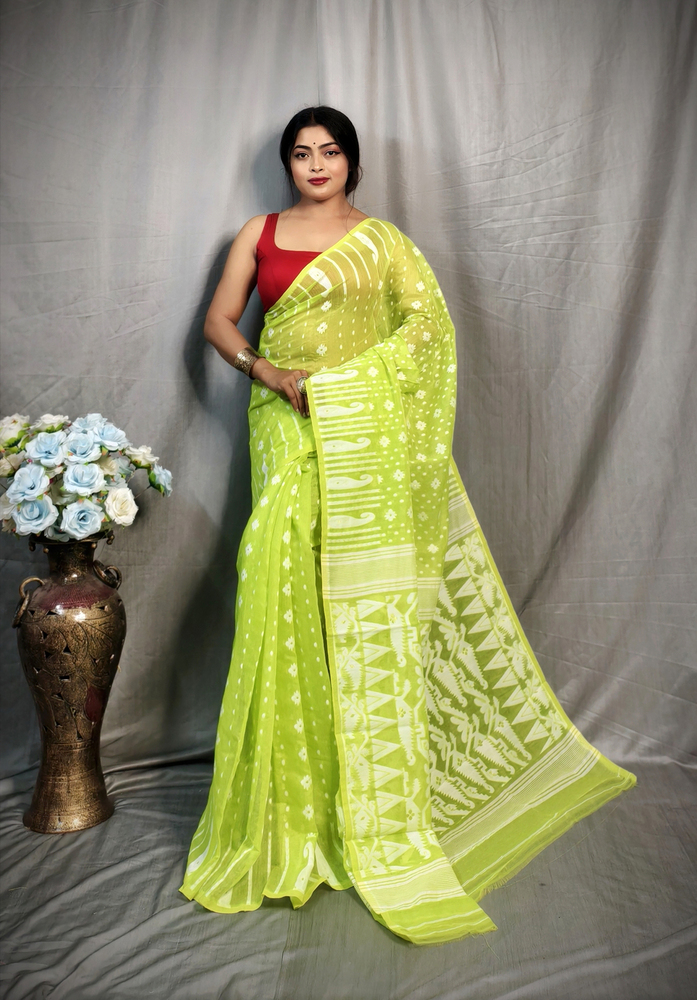Light Green Color Soft Jamdani Korat Design Saree - Color: Different Available