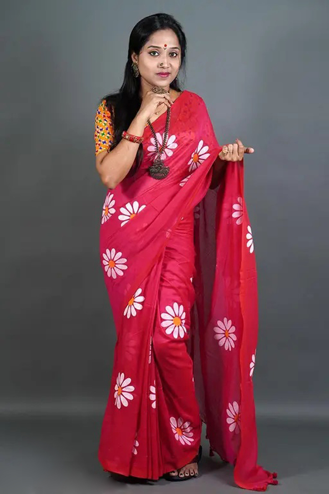 Pink Color Sunflower Printed Saree
