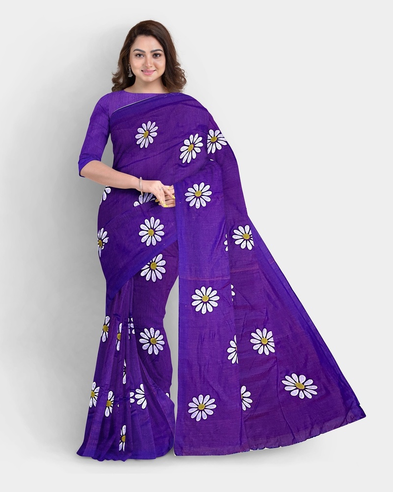 Purple Color Sunflower Printed Saree - Color: Different Available