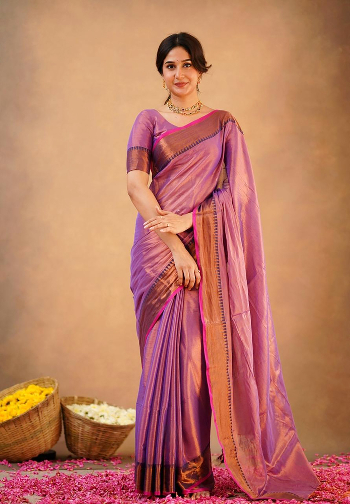 Light Purple Terchi Border Tissue Saree