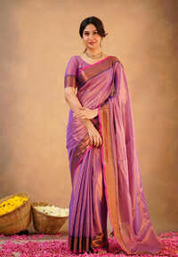 Light Purple Terchi Border Tissue Saree - Design: Attractive