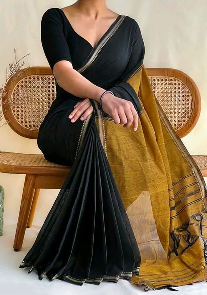Black Color Terchi Par Handloom Saree