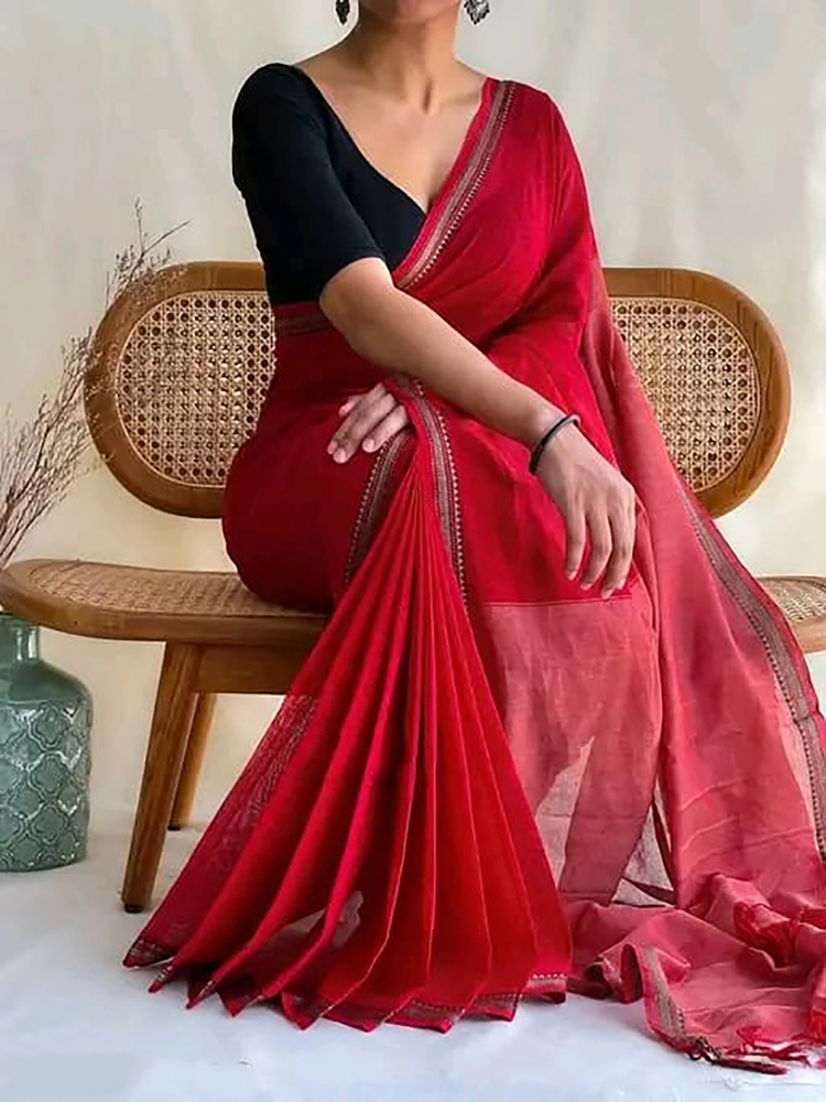Red Color Terchi Par Handloom Saree
