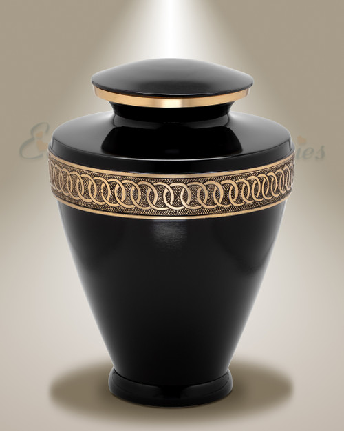 Premium Black & Gold Brass Cremation Urn For Human Ashes - Luxury Adult Memorial Urn - Material: Metal
