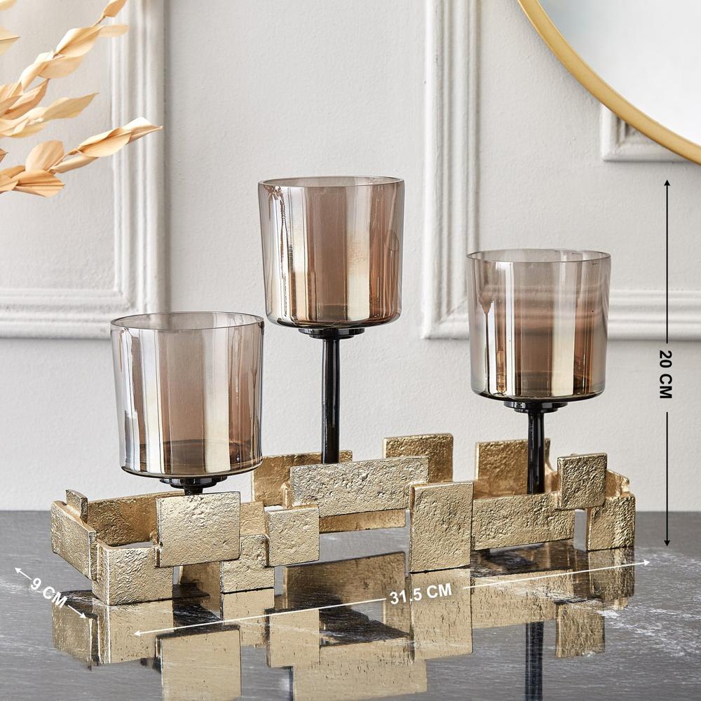 Modern Gold Plating Cylindrical Candelabra High Quality 3-light Tableware With Tree Shape Leaves Design Metal Material