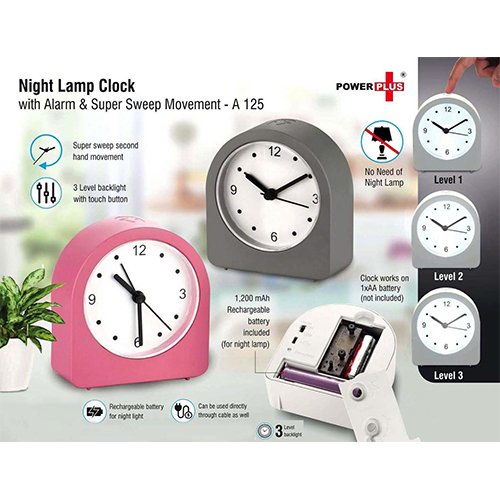 A125 Night lamp clock with Alarm and Super Sweep movement