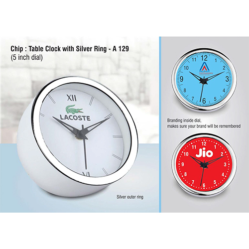 A129 Chip Table clock with Silver ring 5 inch dial