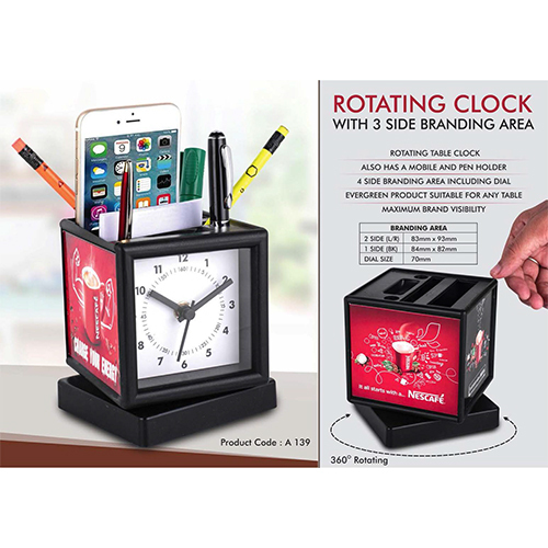 A139 Rotating clock with 3 side branding area