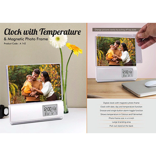 A142 Clock with Temperature and Magnetic photo frame