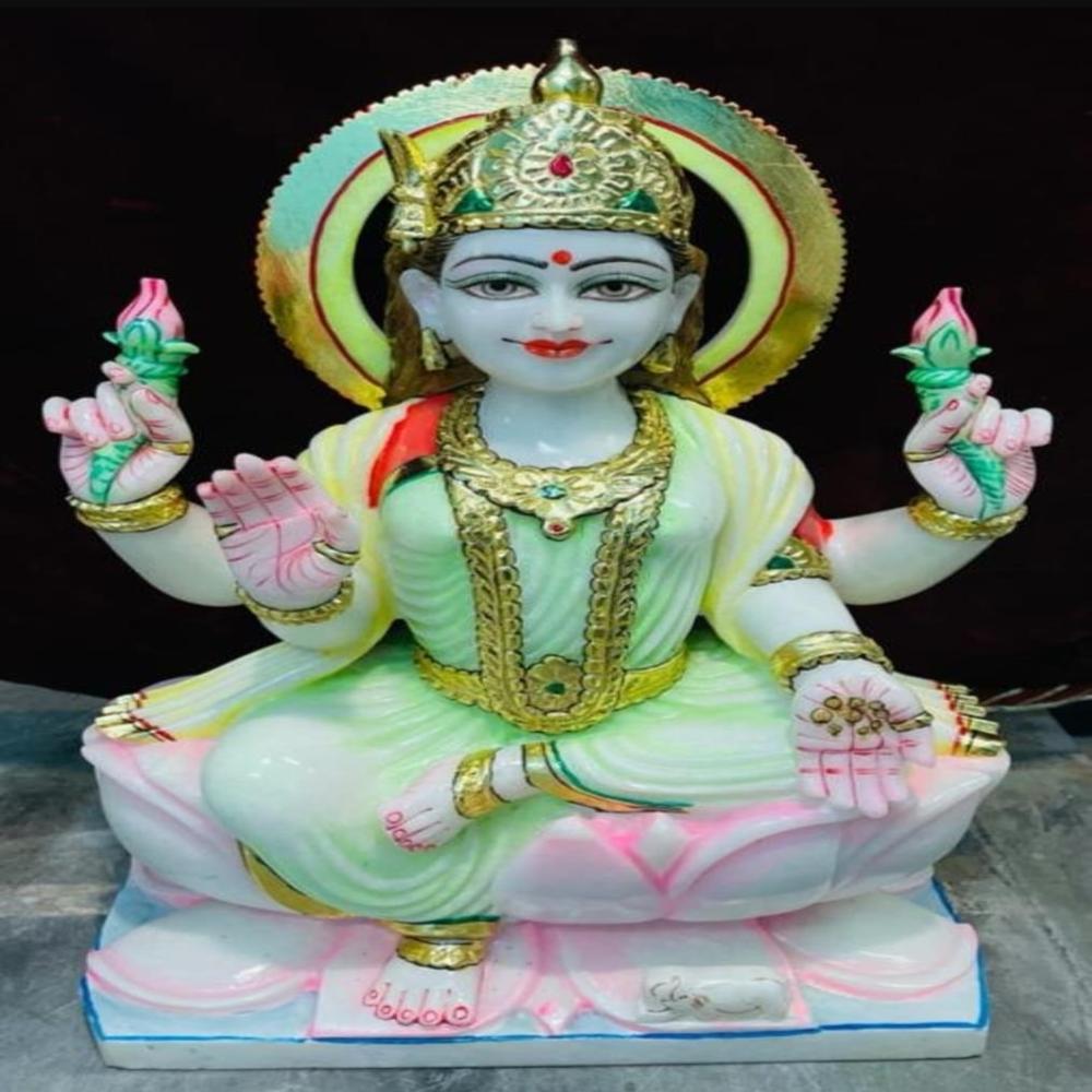 1 Feet White Marble Laxmi Statue | Handmade Goddess Lakshmi Idol for Home & Temple
