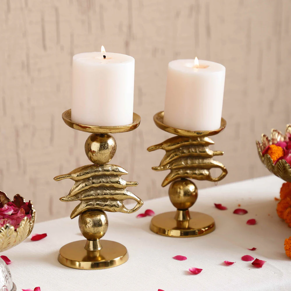 Mirchi Candleholder - Metal, Medium, Red With Green Accent | Glossy Painted, Artisan Handmade, Durable