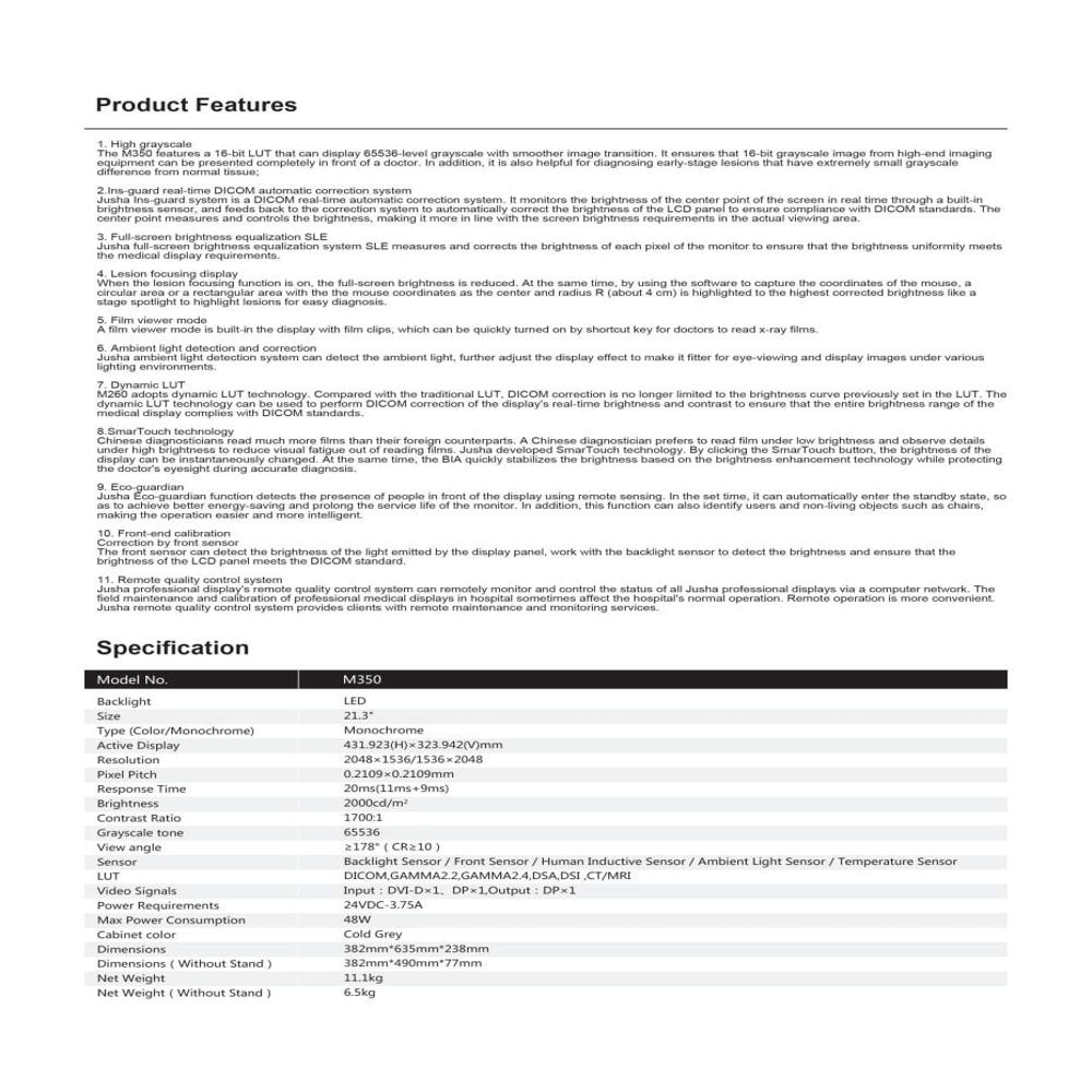 Jusha B/w Monochrome Display / Monitor For Ct Scan And Mri Machine - Color: Grey