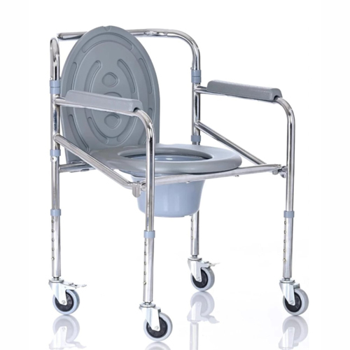 Height Adjustable Commode Chair With Wheel - Color: Different Available