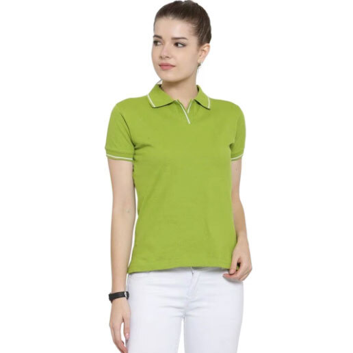 Women Polo Neck Tshirt - Color: Green