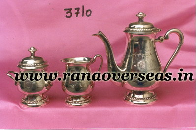 Stainless Steel Silver Plated Tea Set With Sugar Pot, Milk Pot