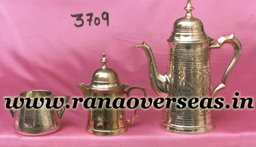 Silver Plated Tea Set - Stainless Steel, Round Shape | Includes Sugar Pot & Milk Pot for Kitchen Use