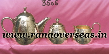Silver Plated Tea Set - Stainless Steel, Round Shape, Silver Color | Includes Sugar Pot and Milk Pot