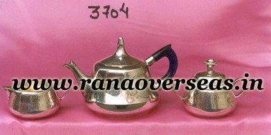 Silver Plated Tea Set - Stainless Steel, Round Shape with Sugar Pot and Milk Pot for Elegant Kitchen Usage