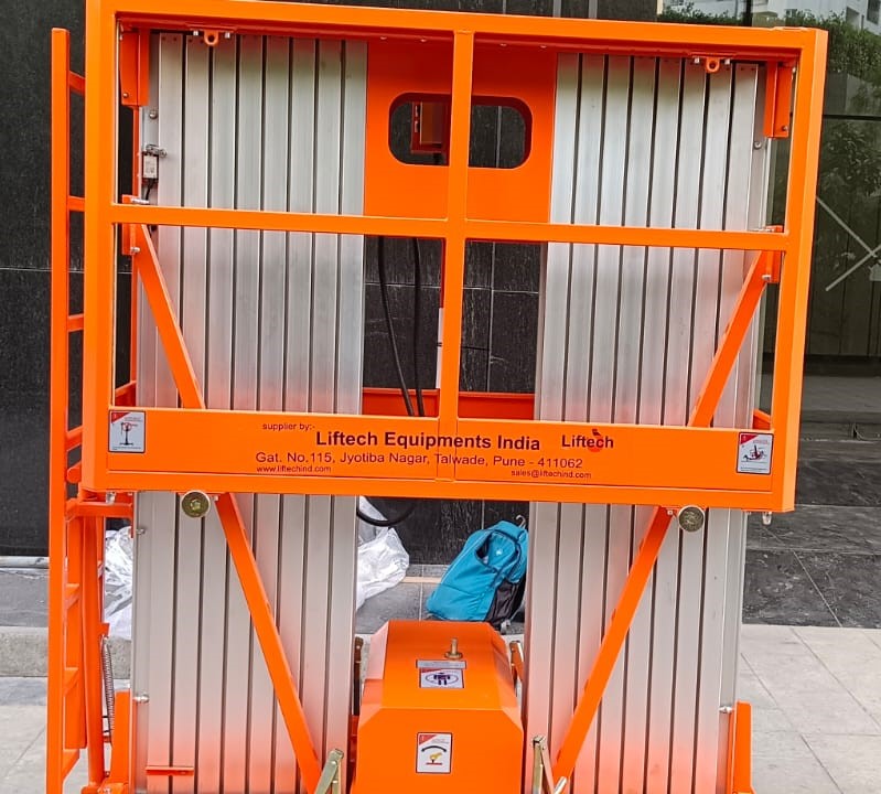Dual Mast Aerial Work Platform - Color: Silver Orange
