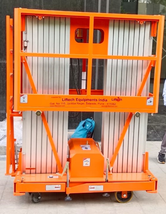 Dual Mast Aerial Work Platform - Color: Silver Orange